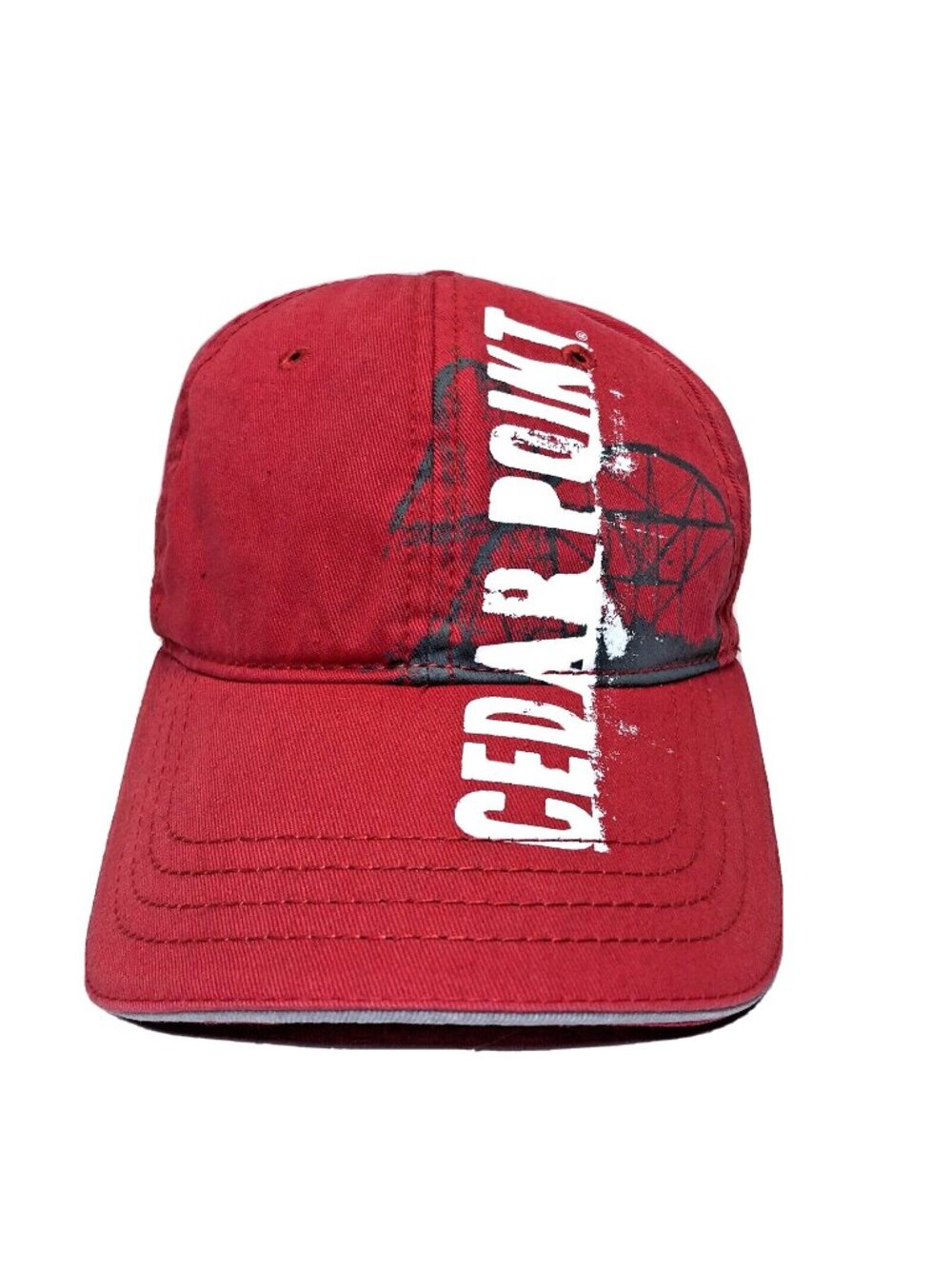 Cedar Point Amusement Park Hat Red & White Rollercoaster Adjustable Strap